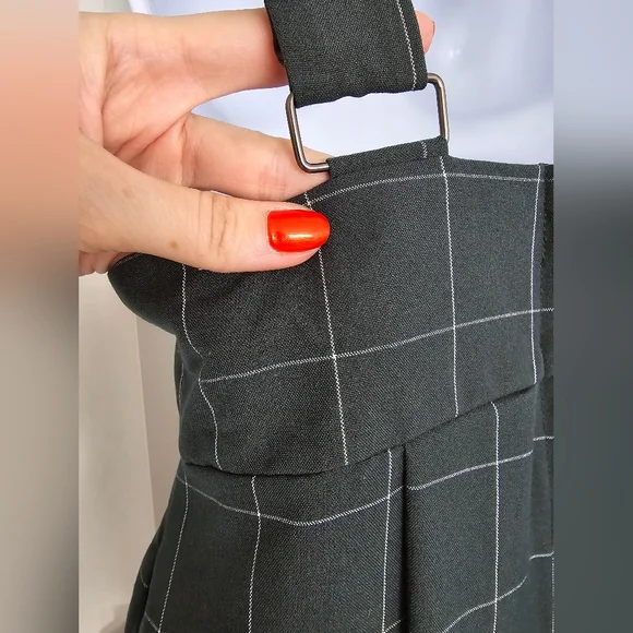 NWOT Rare Unique Vintage Windowpane Emerald Rochelle Plaid Suspender Pants - Picture 8 of 10